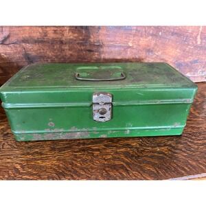 Vintage Climax Green Metal Toolbox Industrial Steel Storage Box Small Chest